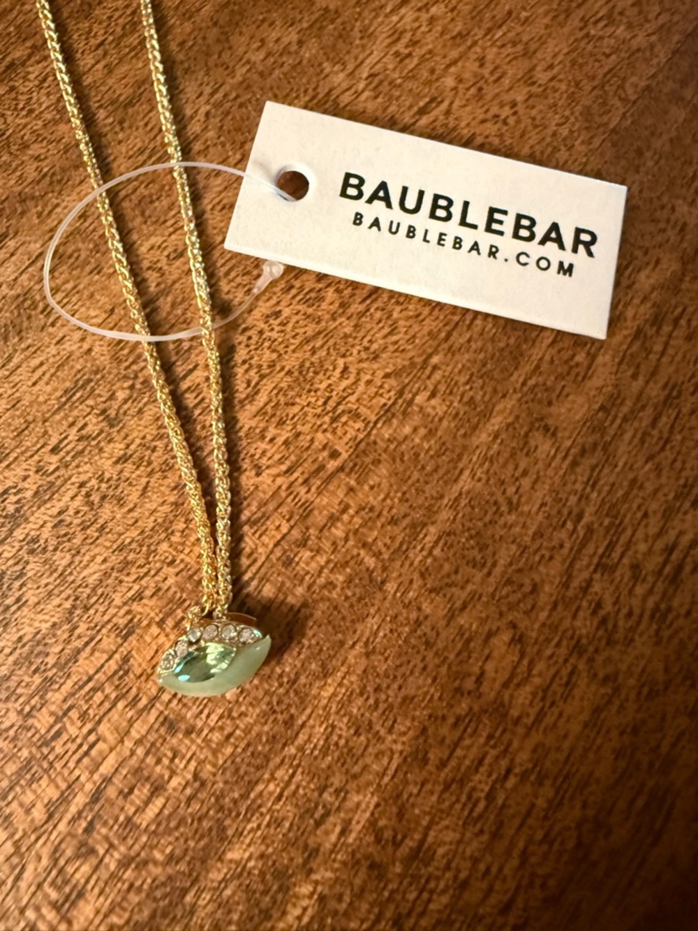 BaubleBar Gold Necklace with Light Green Crystal Pendant